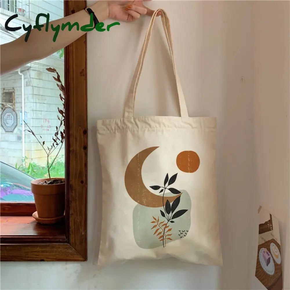 Cyflymder Fashion Shoulder Bags Large Capacity Student Book Bag Retro Boho Plants Aesthetic Canvas