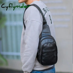 Cyflymder Fashion Simple Men’s Small Chest Bag Messenger Korean Casual Soft Leather Shoulder