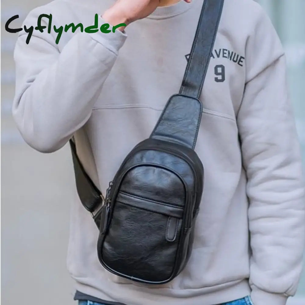 Cyflymder Fashion Simple Men’s Small Chest Bag Messenger Korean Casual Soft Leather Shoulder