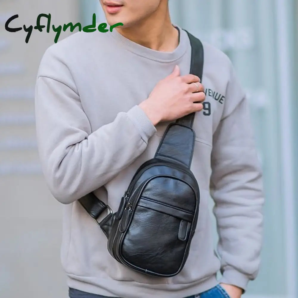 Cyflymder Fashion Simple Men’s Small Chest Bag Messenger Korean Casual Soft Leather Shoulder