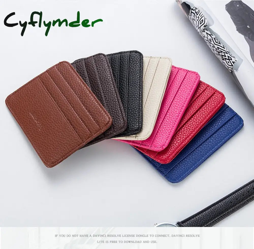 Cyflymder Fashion Slim Minimalist Wallet Pu Leather Credit Card Holder Short Purse Id Candy Color