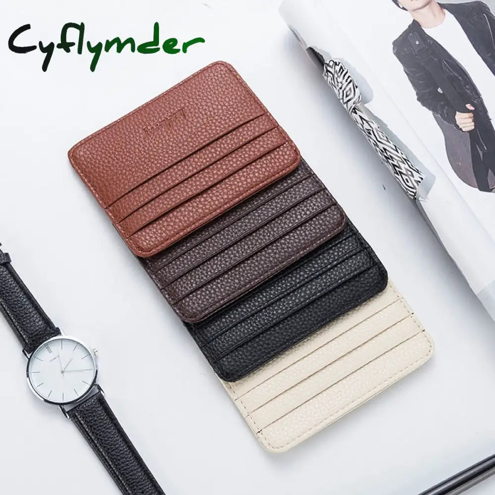 Cyflymder Fashion Slim Minimalist Wallet Pu Leather Credit Card Holder Short Purse Id Candy Color