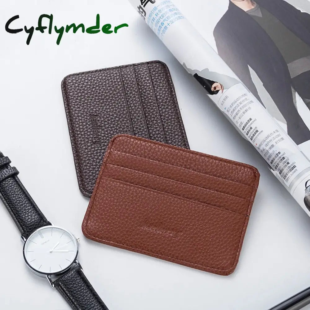 Cyflymder Fashion Slim Minimalist Wallet Pu Leather Credit Card Holder Short Purse Id Candy Color