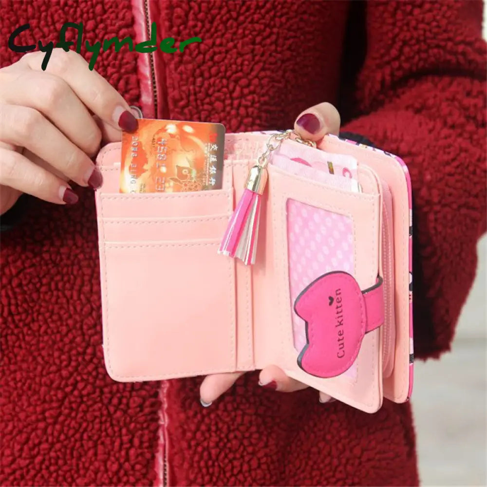 Cyflymder Fashion Small Female Purse Short Purse Lady Letter Snap Fastener Zipper Short Clutch