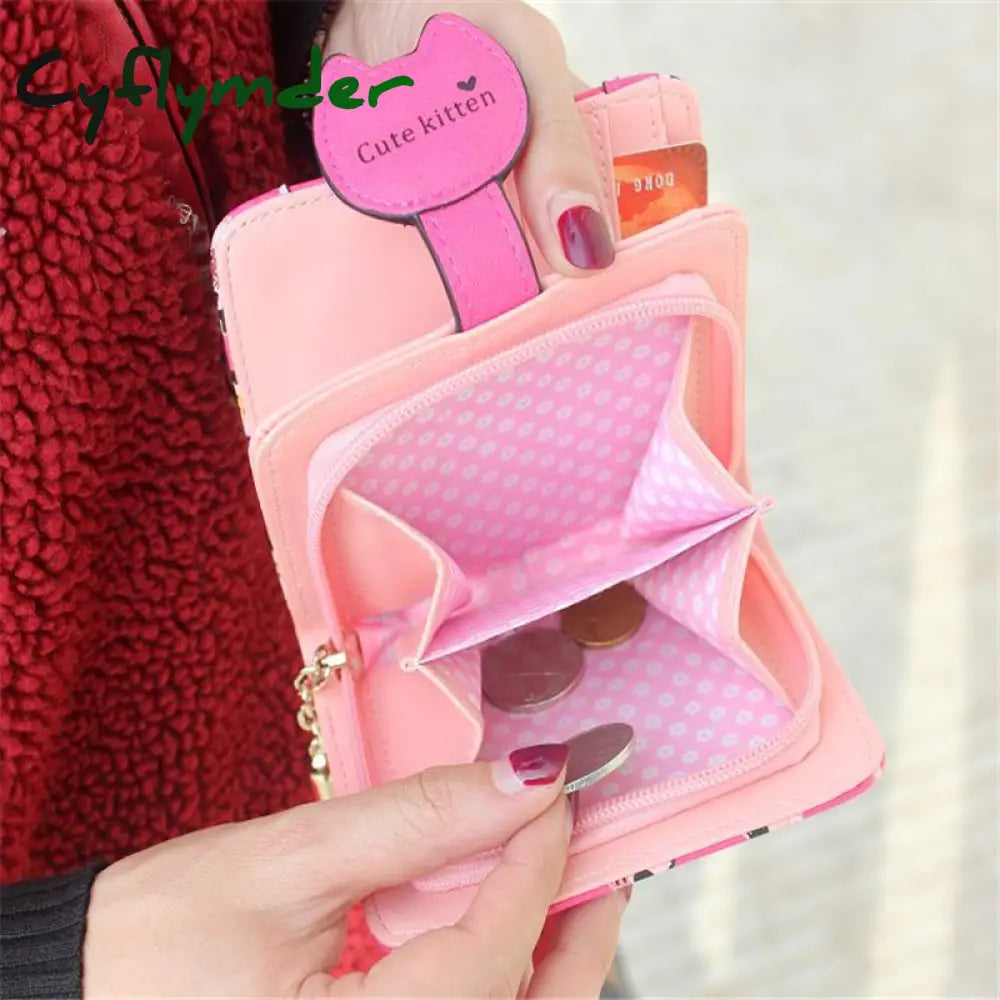 Cyflymder Fashion Small Female Purse Short Purse Lady Letter Snap Fastener Zipper Short Clutch