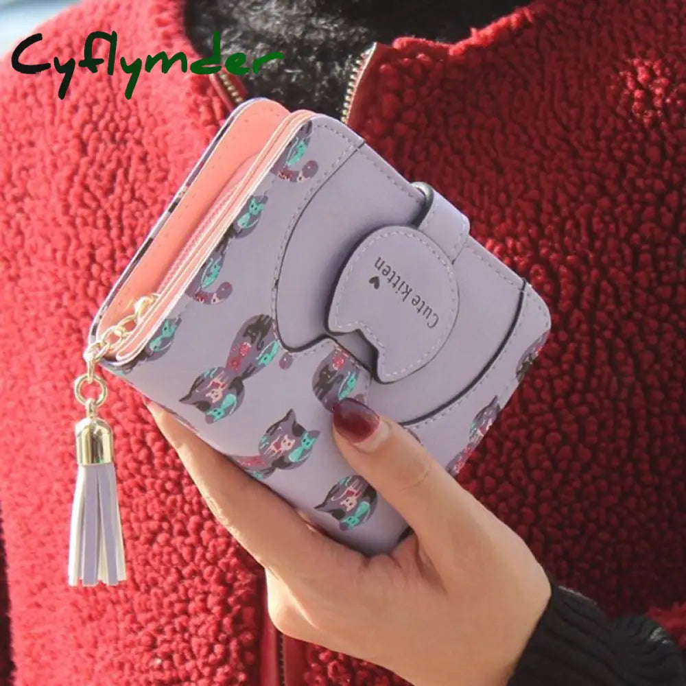 Cyflymder Fashion Small Female Purse Short Purse Lady Letter Snap Fastener Zipper Short Clutch