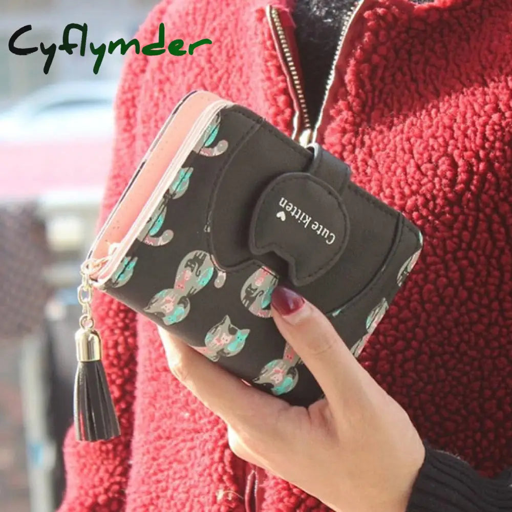 Cyflymder Fashion Small Female Purse Short Purse Lady Letter Snap Fastener Zipper Short Clutch