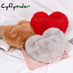 Cyflymder Fashion Soft Faux Fur Heart Shaped Shoulder Bag Cute Fluffy Crossbody Handbag Mini Chain