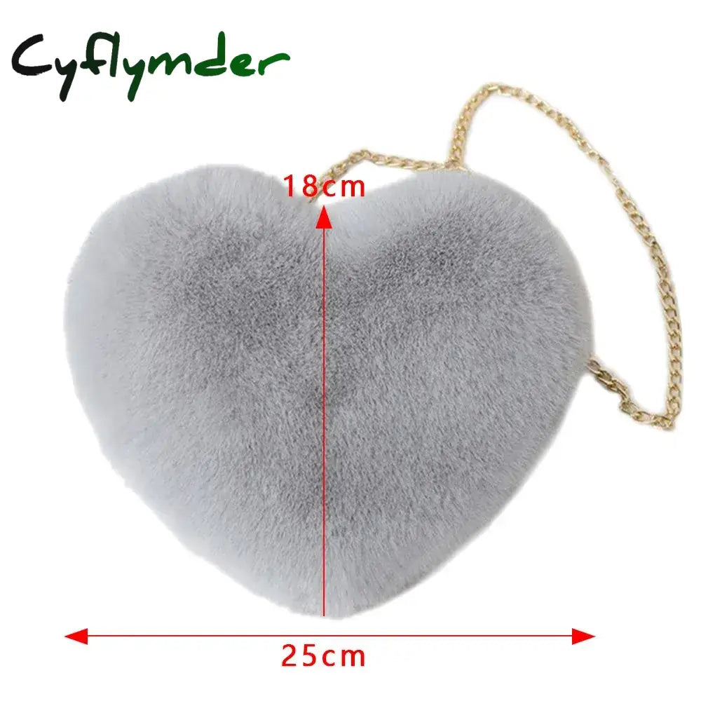 Cyflymder Fashion Soft Faux Fur Heart Shaped Shoulder Bag Cute Fluffy Crossbody Handbag Mini Chain