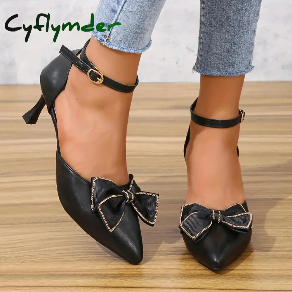Cyflymder Fashion Solid Color High Heels Women’s Summer New Bowtie Sexy One Word Buckle Casual Comfortable Shoes Women