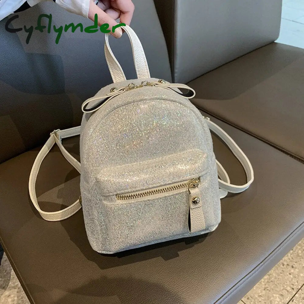 Cyflymder Fashion Sparkles Women Backpack Small Pu Leather Lady Shoulder Crossbody Bags Girl