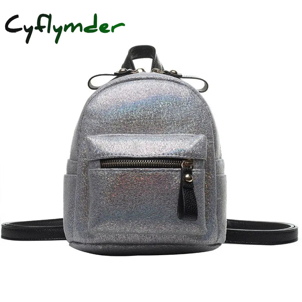 Cyflymder Fashion Sparkles Women Backpack Small Pu Leather Lady Shoulder Crossbody Bags Girl