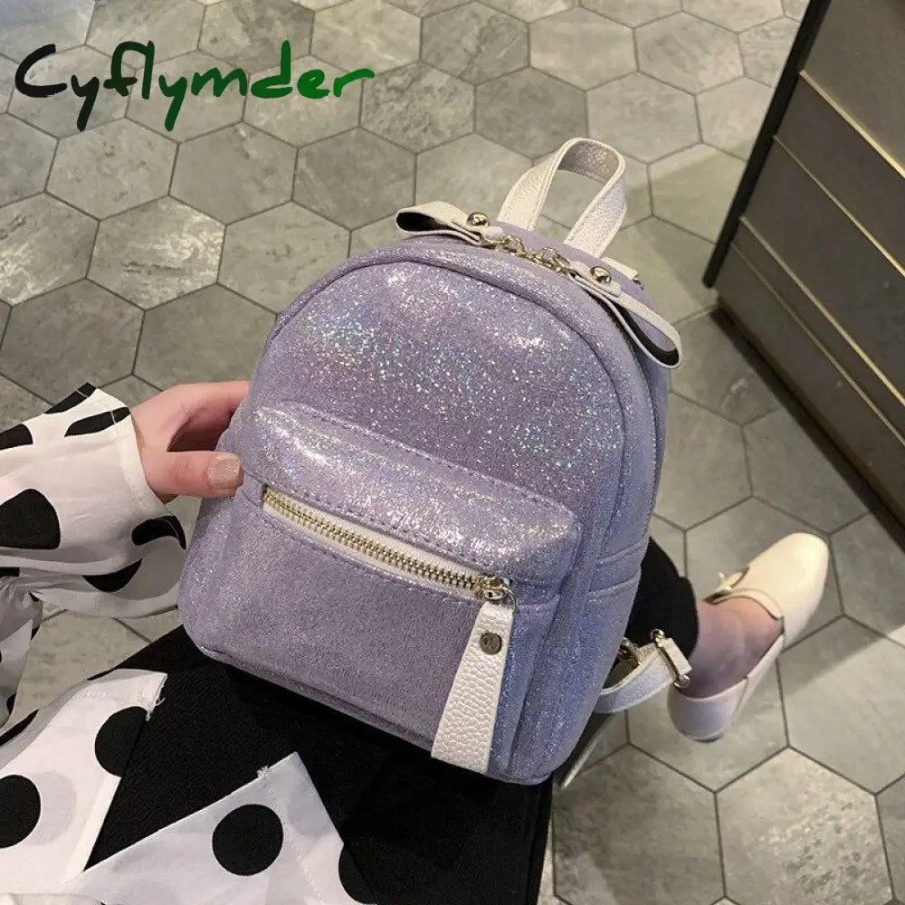 Cyflymder Fashion Sparkles Women Backpack Small Pu Leather Lady Shoulder Crossbody Bags Girl