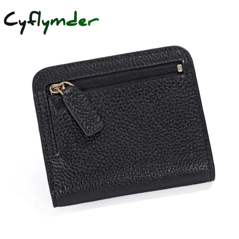 Cyflymder Fashion Split Leather Women Wallets Mini Purse Lady Small Wallet With Coin Pocket Black