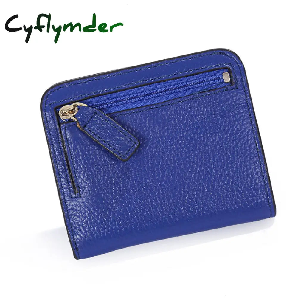 Cyflymder Fashion Split Leather Women Wallets Mini Purse Lady Small Wallet With Coin Pocket Blue