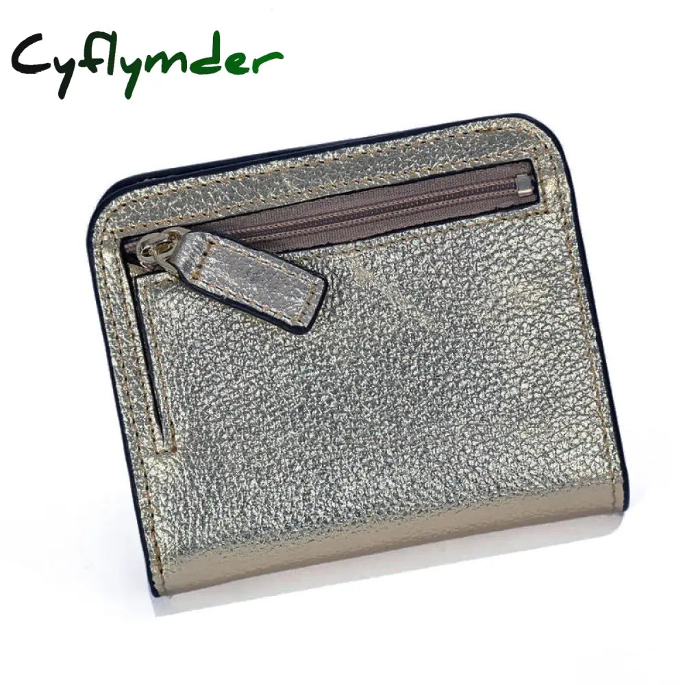 Cyflymder Fashion Split Leather Women Wallets Mini Purse Lady Small Wallet With Coin Pocket Gold