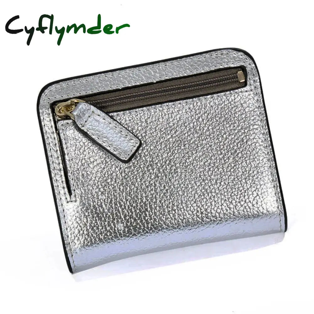 Cyflymder Fashion Split Leather Women Wallets Mini Purse Lady Small Wallet With Coin Pocket Silver