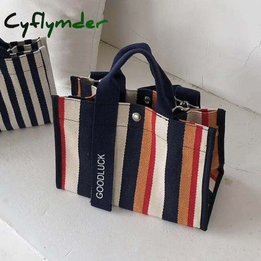 Cyflymder Fashion Striped Women Shoulder Bag Korean Style Canvas Sling Bags Small Square Crossbody