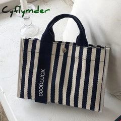 Cyflymder Fashion Striped Women Shoulder Bag Korean Style Canvas Sling Bags Small Square Crossbody