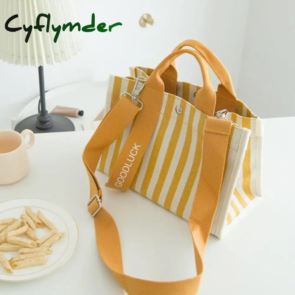 Cyflymder Fashion Striped Women Shoulder Bag Korean Style Canvas Sling Bags Small Square Crossbody