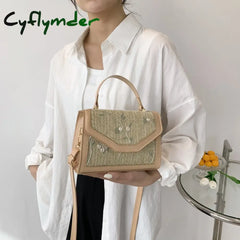 Cyflymder Fashion Trend Embroidered Flowers Square Bag Solid Color Retro Women Totes Shoulder Bags