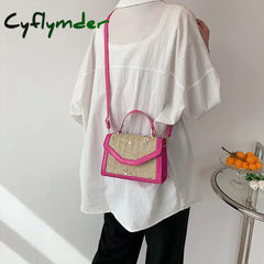 Cyflymder Fashion Trend Embroidered Flowers Square Bag Solid Color Retro Women Totes Shoulder Bags