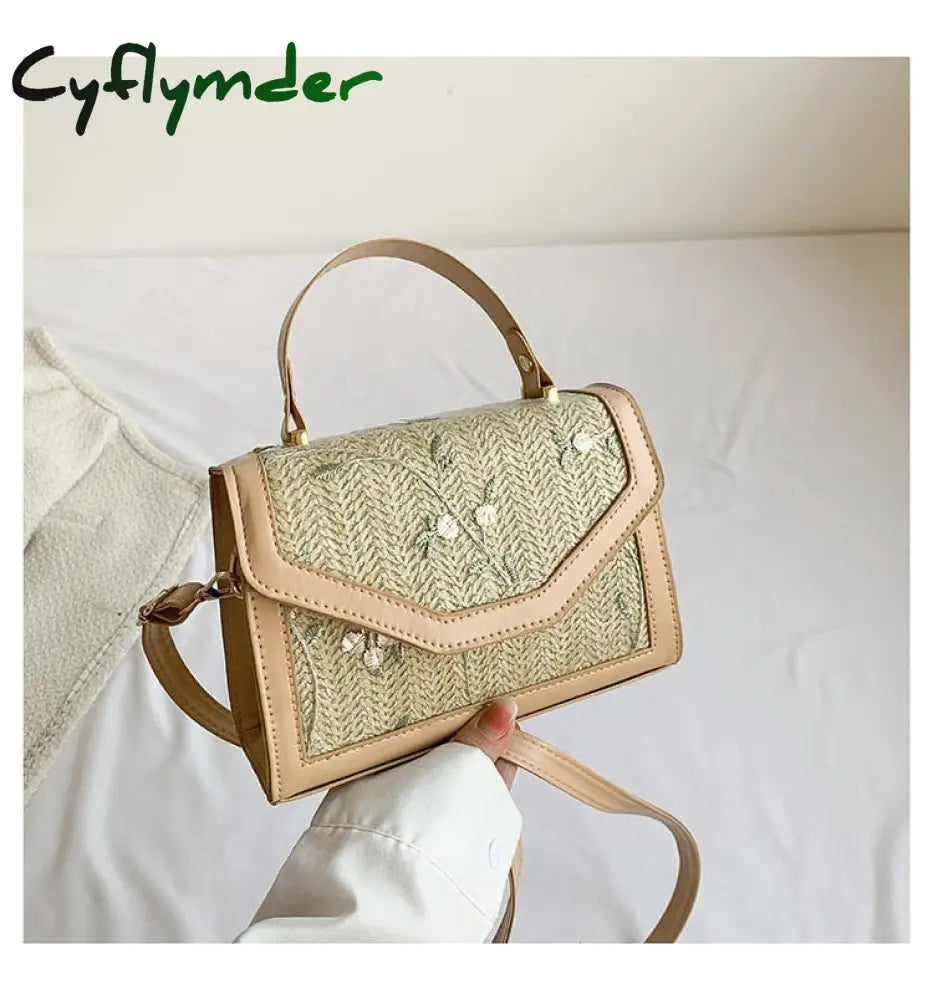 Cyflymder Fashion Trend Embroidered Flowers Square Bag Solid Color Retro Women Totes Shoulder Bags