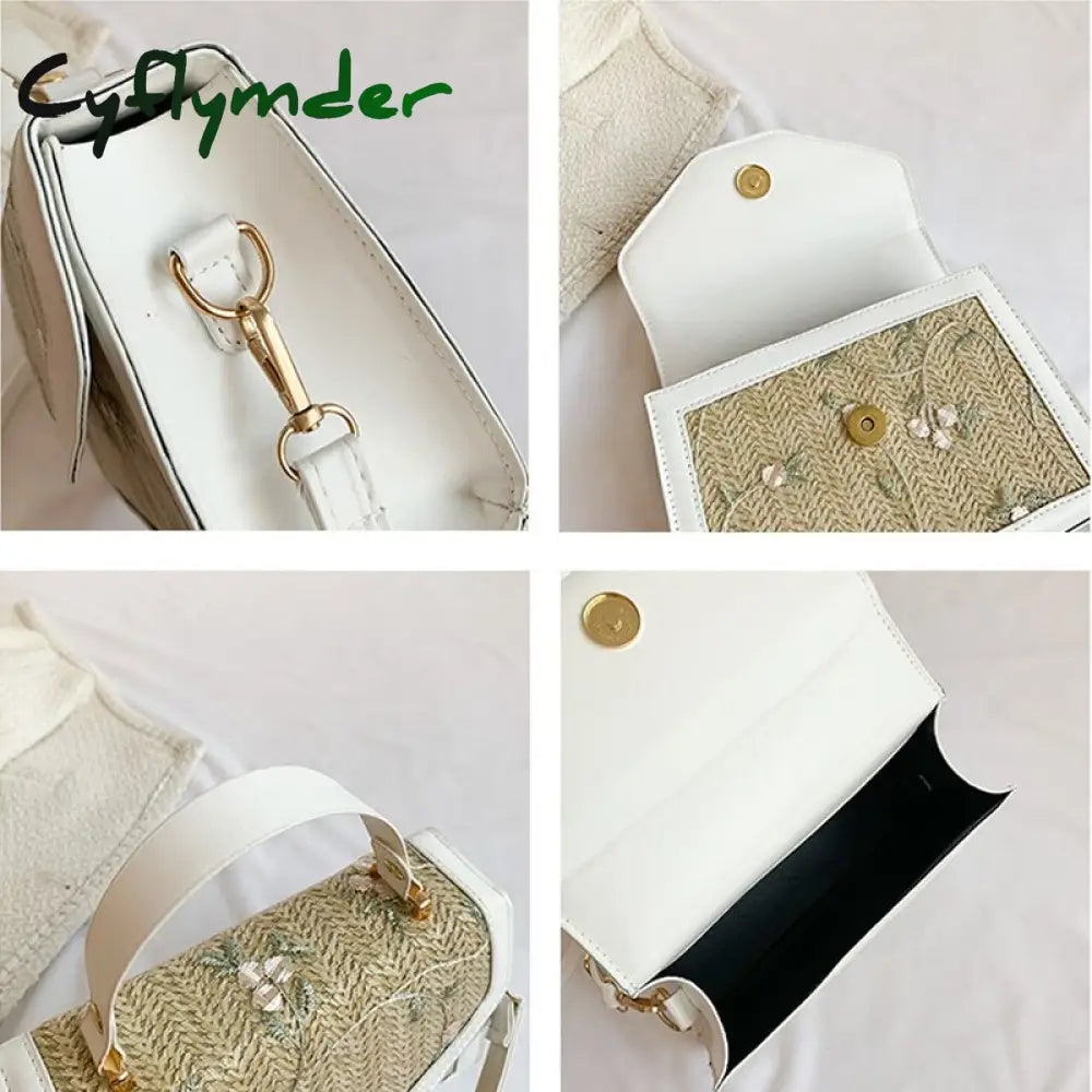 Cyflymder Fashion Trend Embroidered Flowers Square Bag Solid Color Retro Women Totes Shoulder Bags