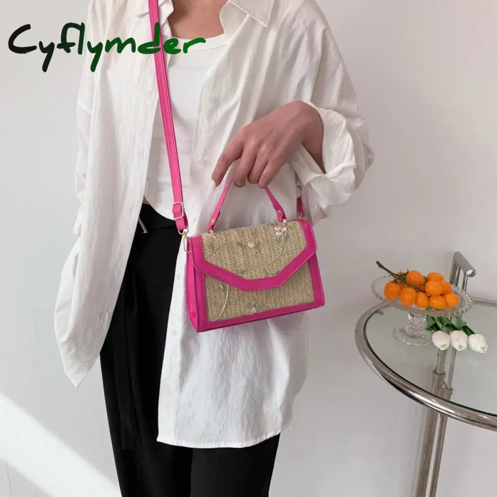 Cyflymder Fashion Trend Embroidered Flowers Square Bag Solid Color Retro Women Totes Shoulder Bags