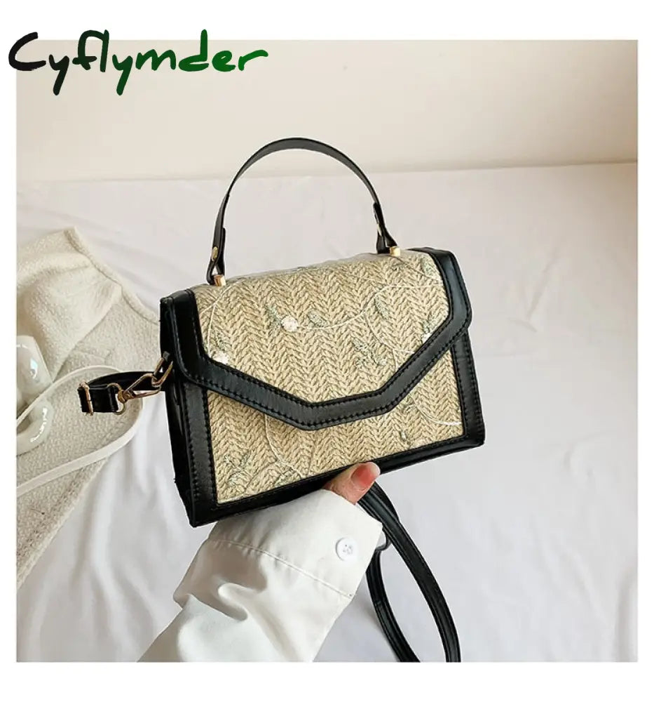 Cyflymder Fashion Trend Embroidered Flowers Square Bag Solid Color Retro Women Totes Shoulder Bags