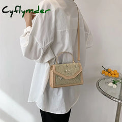 Cyflymder Fashion Trend Embroidered Flowers Square Bag Solid Color Retro Women Totes Shoulder Bags