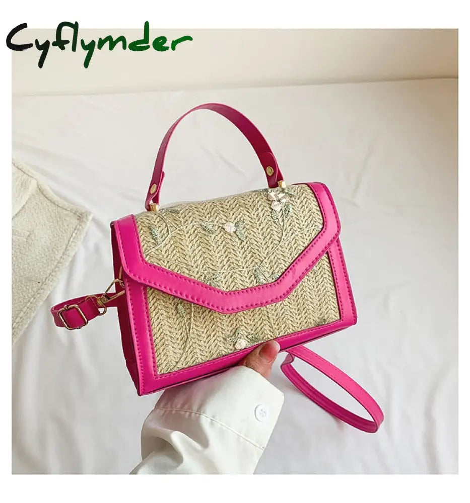 Cyflymder Fashion Trend Embroidered Flowers Square Bag Solid Color Retro Women Totes Shoulder Bags