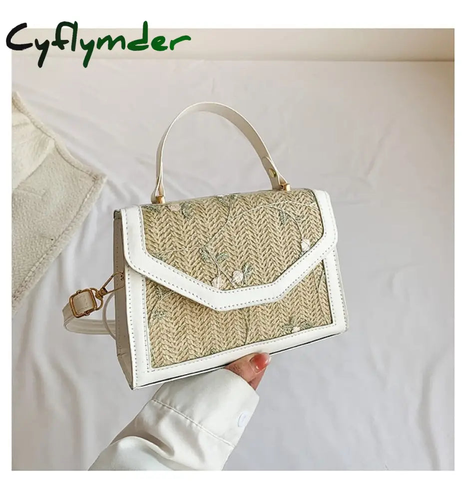 Cyflymder Fashion Trend Embroidered Flowers Square Bag Solid Color Retro Women Totes Shoulder Bags