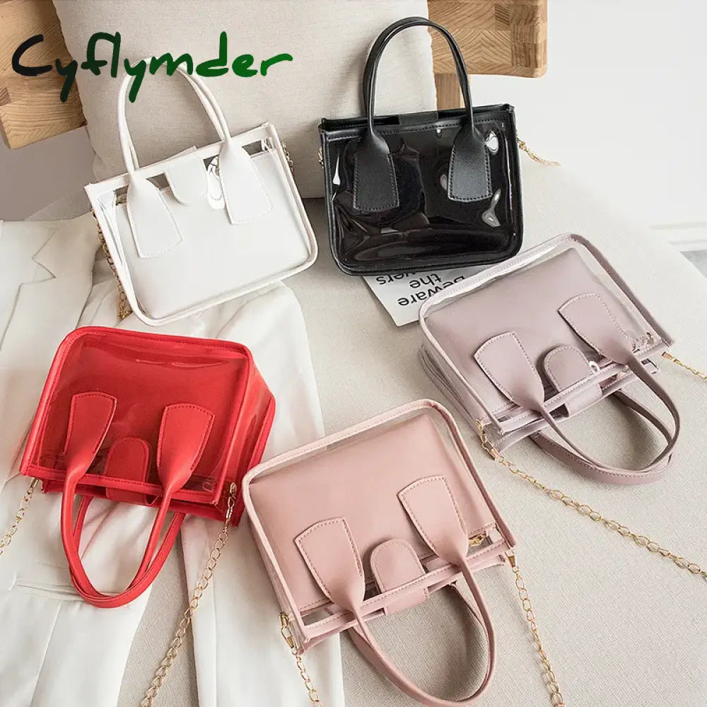 Cyflymder Fashion Trend Women Ladies Solid Color Crossbody Handbag Pvc Pu Leather Zipper Composite