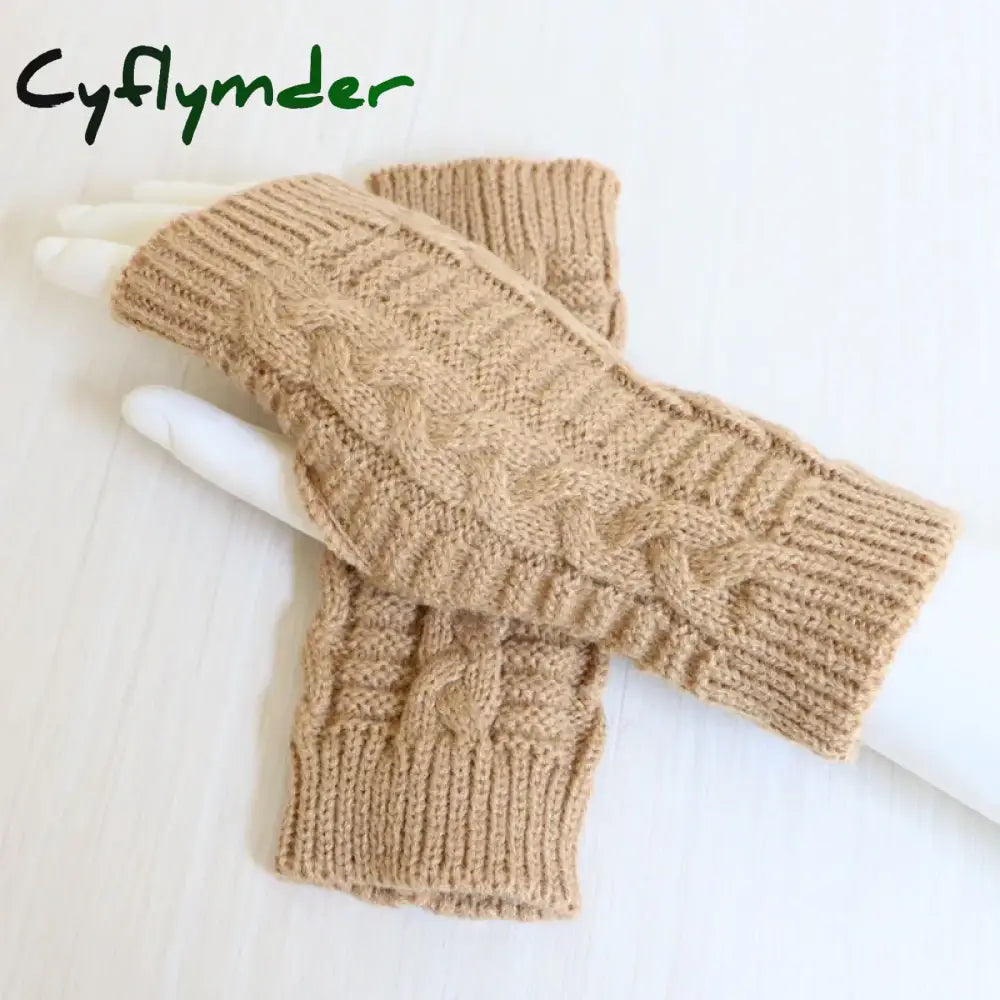 Cyflymder Fashion Unisex Men Women Knitted Fingerless Winter Gloves Soft Warm Flexible Glove camel