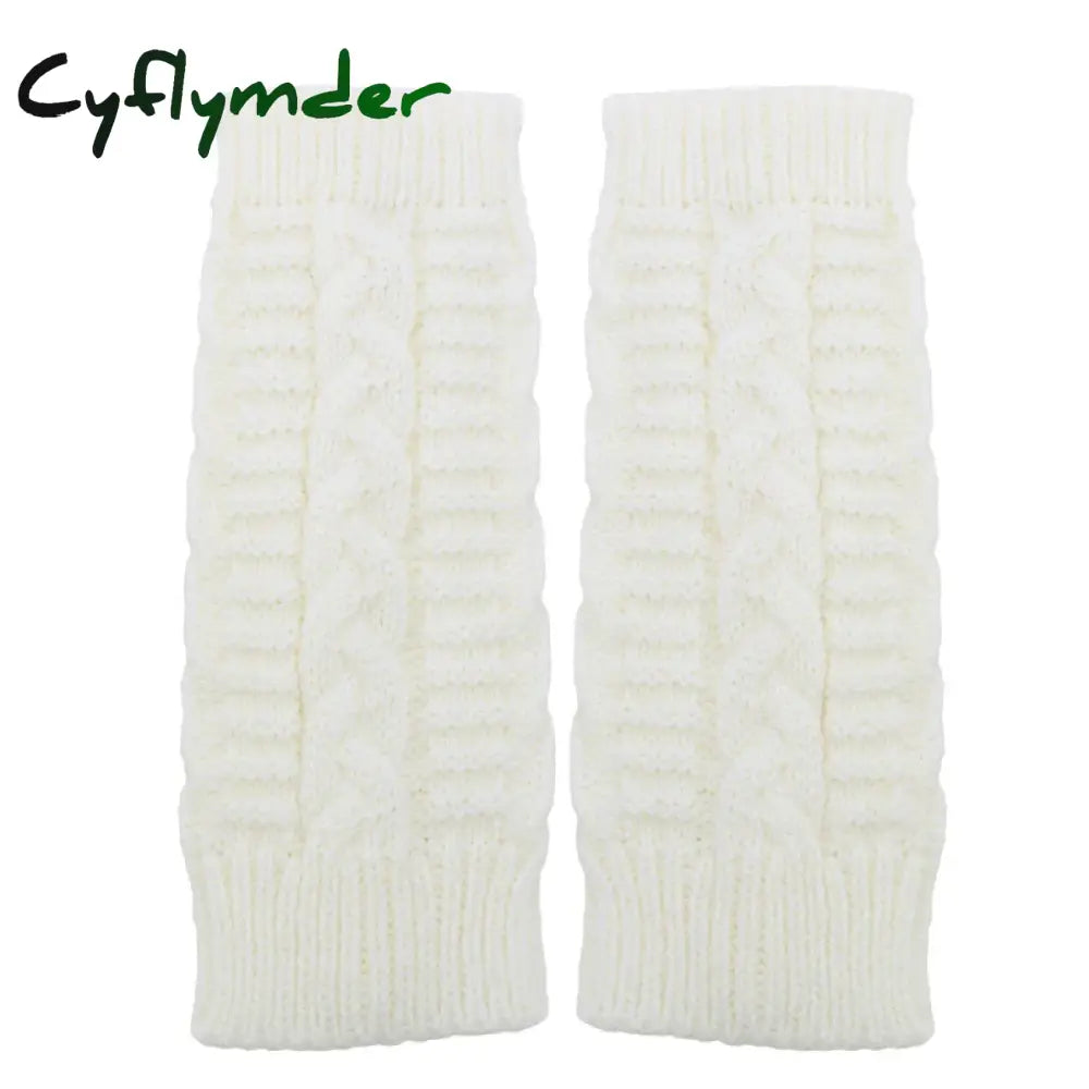 Cyflymder Fashion Unisex Men Women Knitted Fingerless Winter Gloves Soft Warm Flexible Glove white