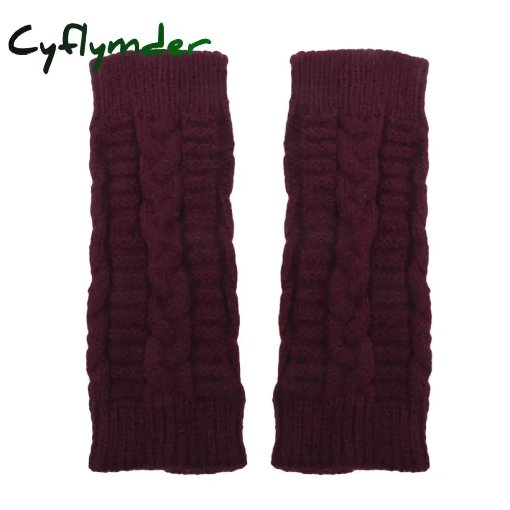 Cyflymder Fashion Unisex Men Women Knitted Fingerless Winter Gloves Soft Warm Flexible Glove wine red