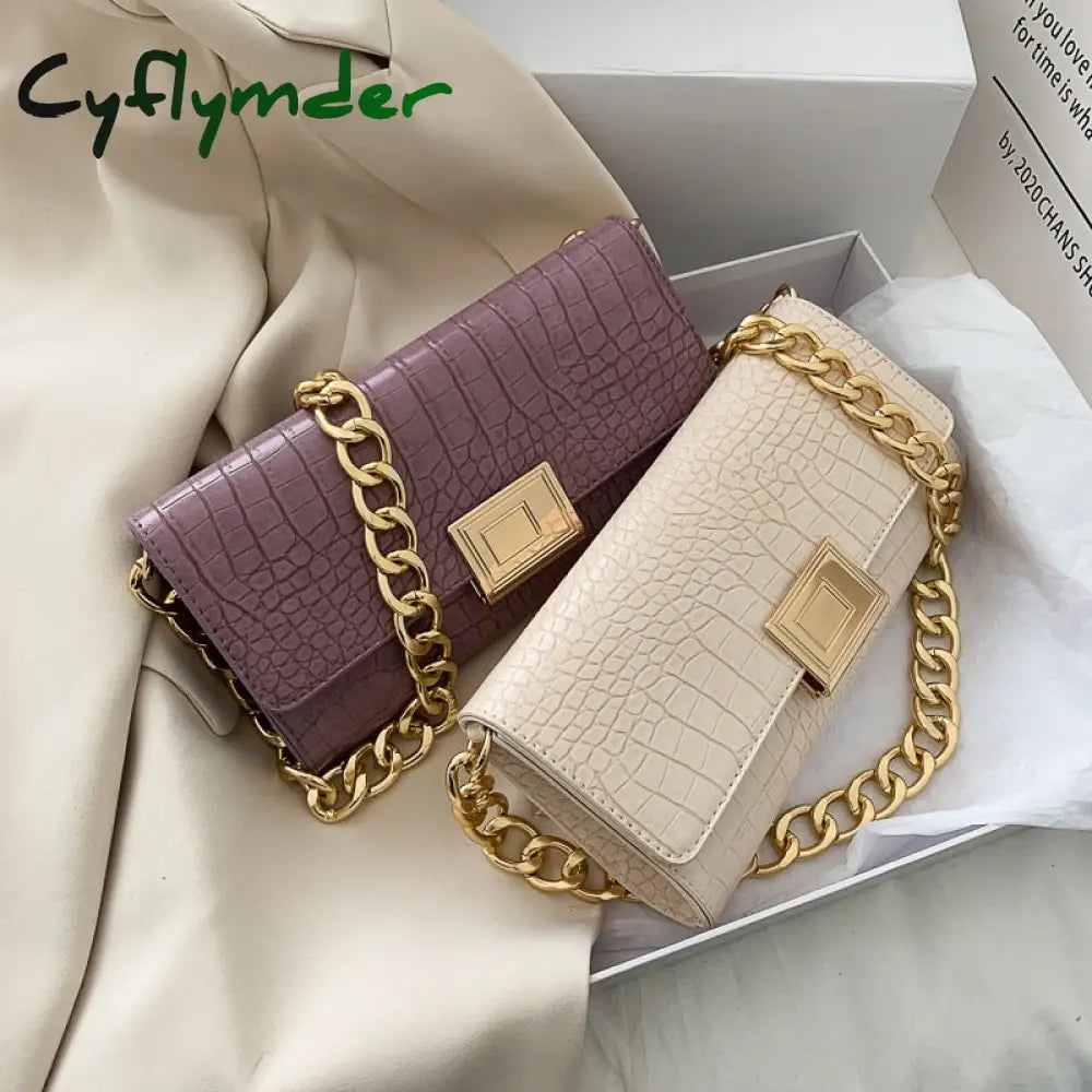 Cyflymder Fashion Vintage Bags For Women Crocodile Pattern Shoulder Purse Luxury Handbags Designer