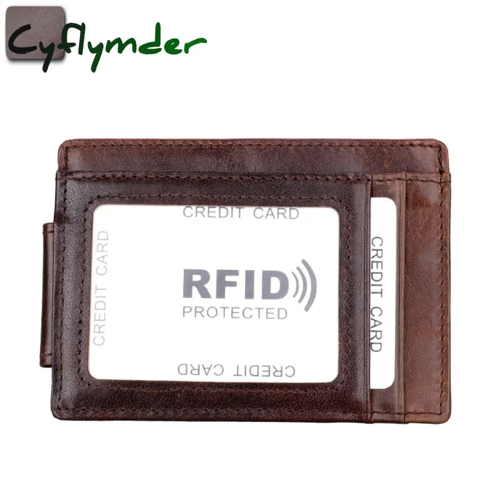 Cyflymder Fashion Vintage Genuine Leather Men Front Pocket Magnetic Money Clips Id Credit Card