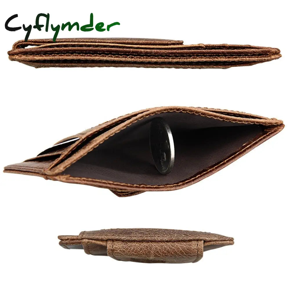 Cyflymder Fashion Vintage Genuine Leather Men Front Pocket Magnetic Money Clips Id Credit Card