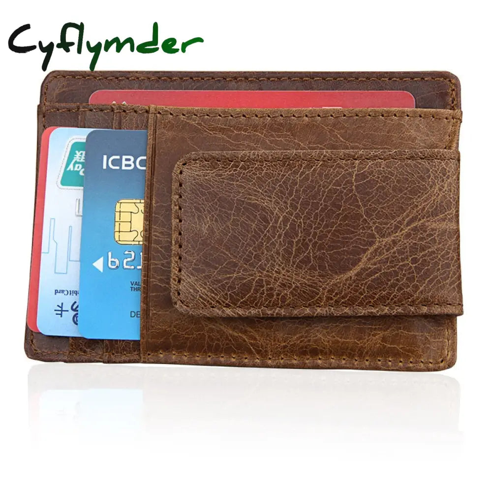 Cyflymder Fashion Vintage Genuine Leather Men Front Pocket Magnetic Money Clips Id Credit Card