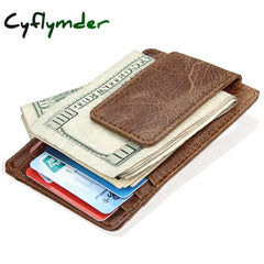 Cyflymder Fashion Vintage Genuine Leather Men Front Pocket Magnetic Money Clips Id Credit Card