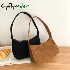 Cyflymder Fashion Vintage Women Handbags Corduroy Underarm Bag Casual Shoulder Bags Solid Color