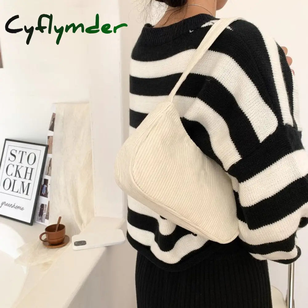 Cyflymder Fashion Vintage Women Handbags Corduroy Underarm Bag Casual Shoulder Bags Solid Color