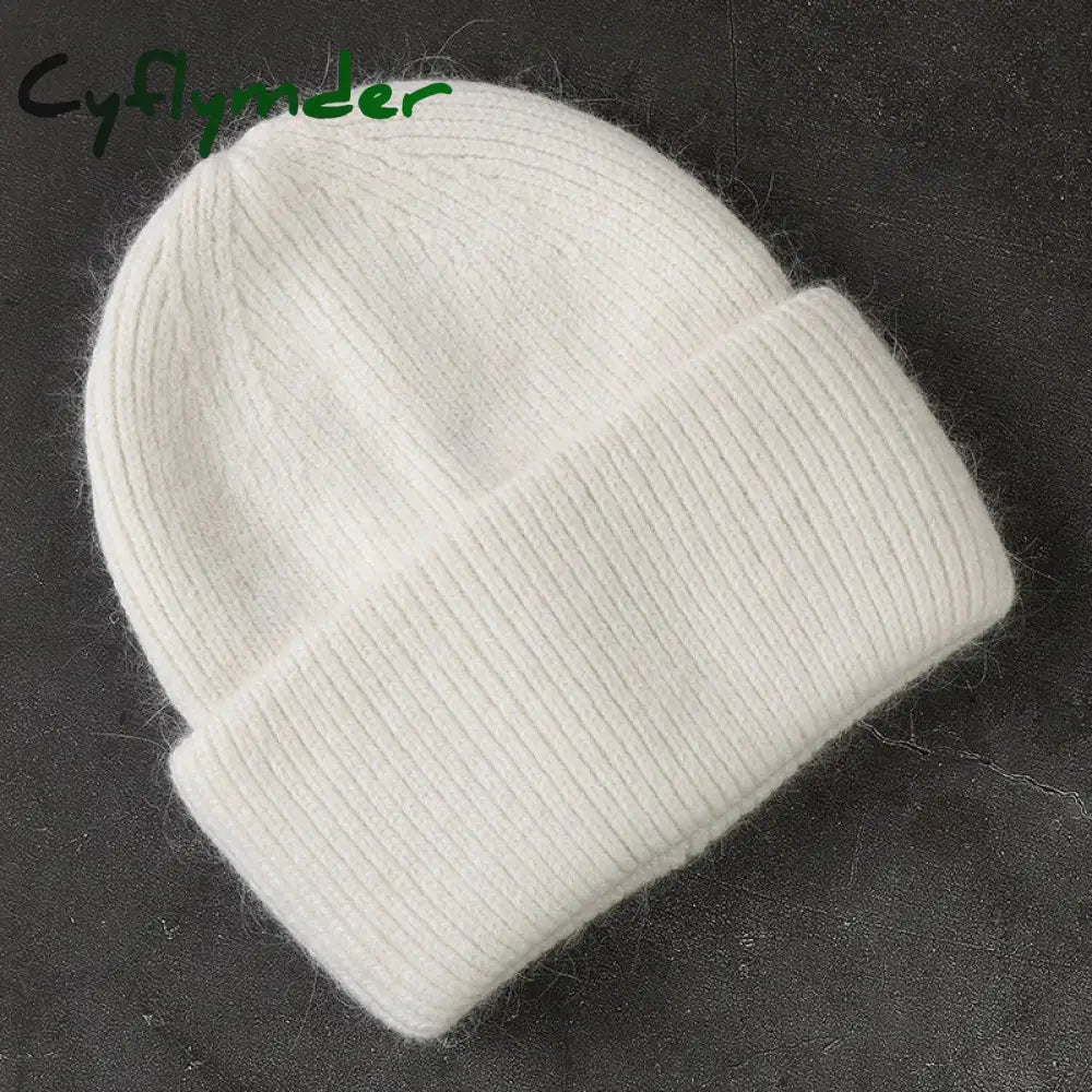 Cyflymder Fashion Warm Skullies Angola Rabbit Fur Winter Knitted Beanies Women Cap Female Ski Outdoor Warm Cashmere