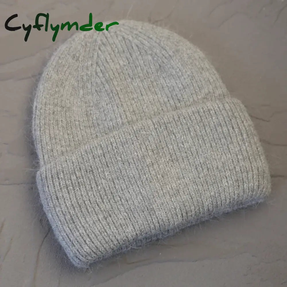 Cyflymder Fashion Warm Skullies Angola Rabbit Fur Winter Knitted Beanies Women Cap Female Ski Outdoor Warm Cashmere