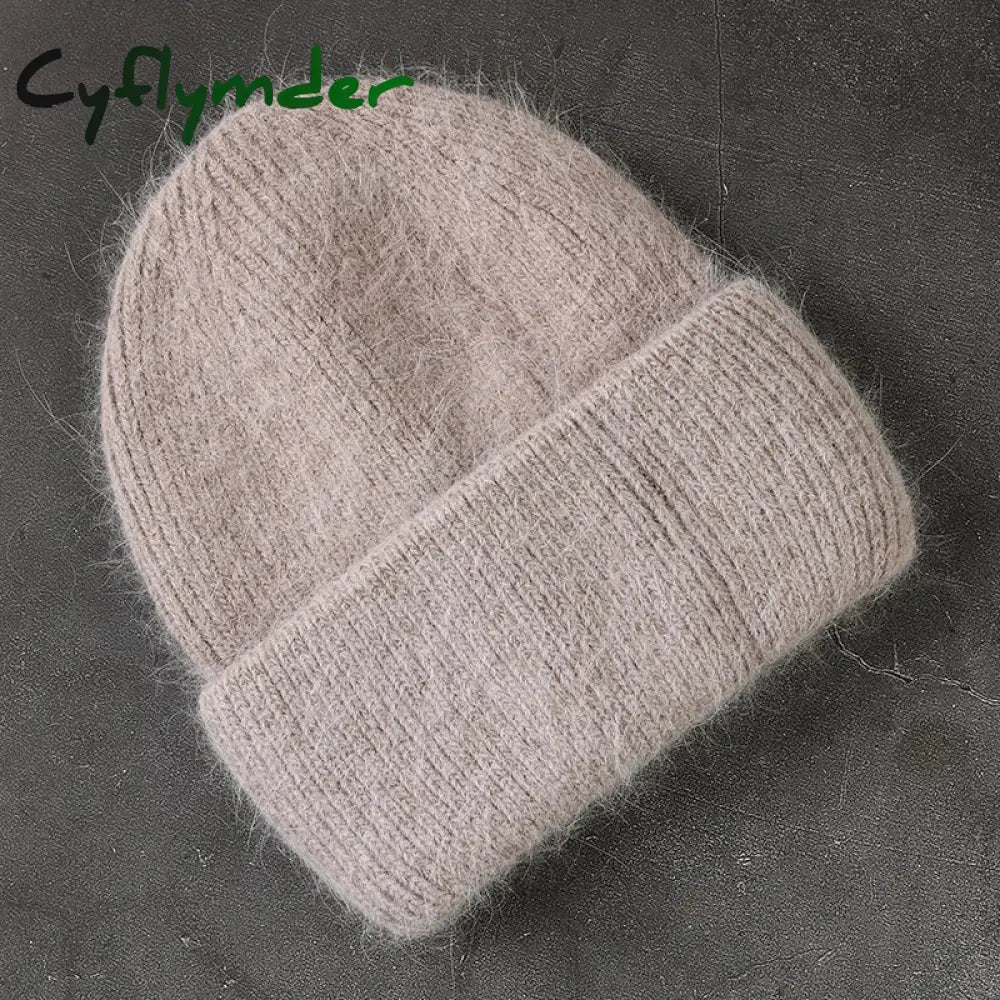Cyflymder Fashion Warm Skullies Angola Rabbit Fur Winter Knitted Beanies Women Cap Female Ski Outdoor Warm Cashmere