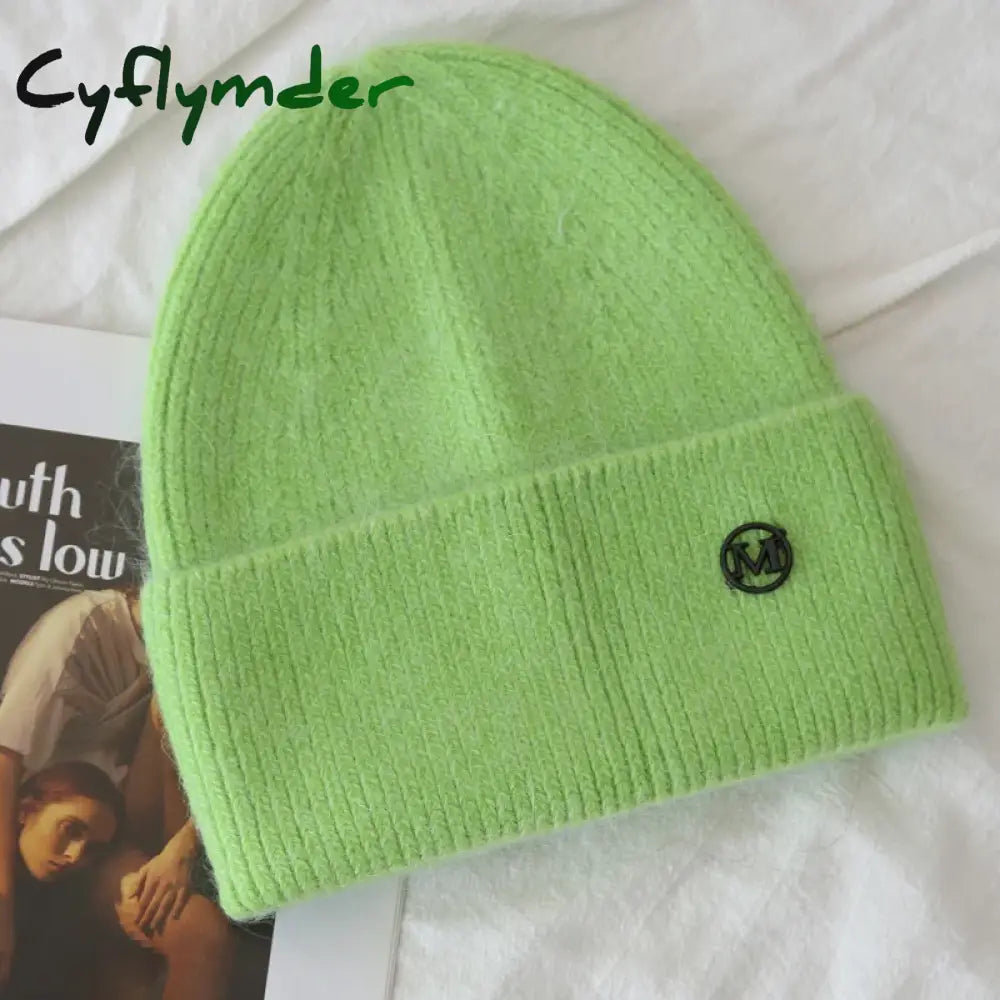 Cyflymder Fashion Warm Skullies Angola Rabbit Fur Winter Knitted Beanies Women Cap Female Ski Outdoor Warm Cashmere