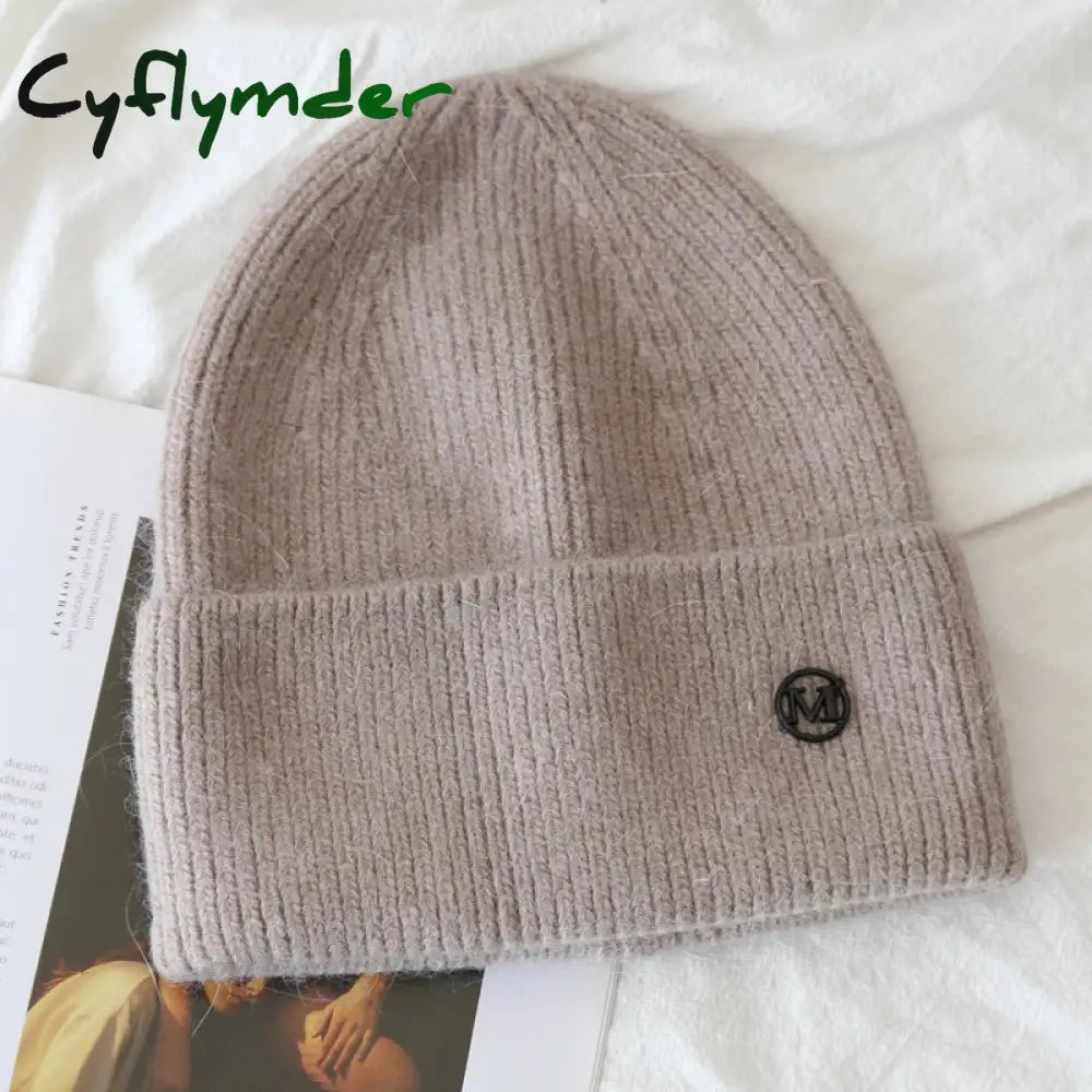 Cyflymder Fashion Warm Skullies Angola Rabbit Fur Winter Knitted Beanies Women Cap Female Ski Outdoor Warm Cashmere