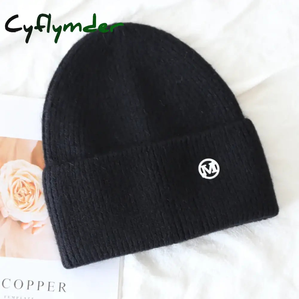 Cyflymder Fashion Warm Skullies Angola Rabbit Fur Winter Knitted Beanies Women Cap Female Ski Outdoor Warm Cashmere